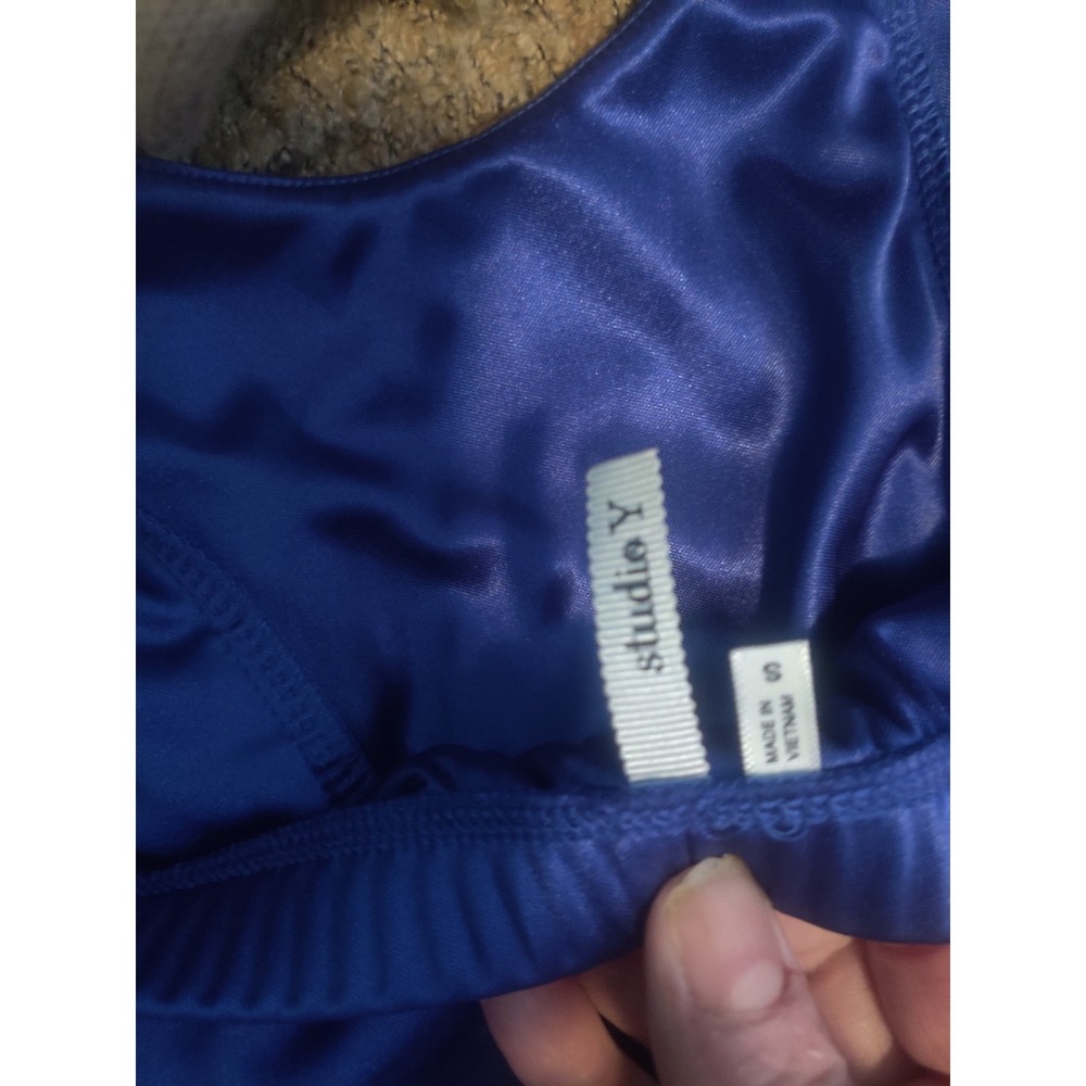 SimplyX Blue Satin Strapless Cowl Neck Draped Top S - Picture 5 of 5